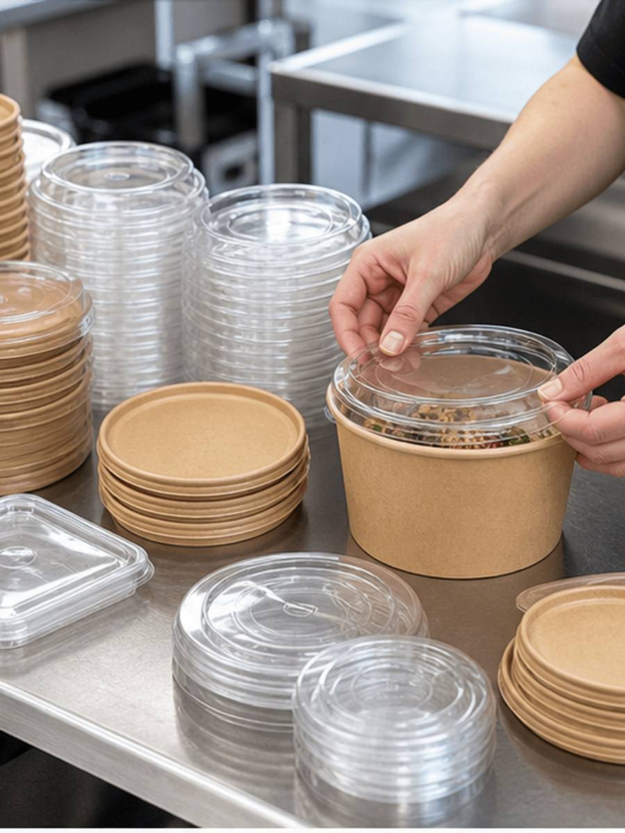 Lids packaging in a foodservice use scene