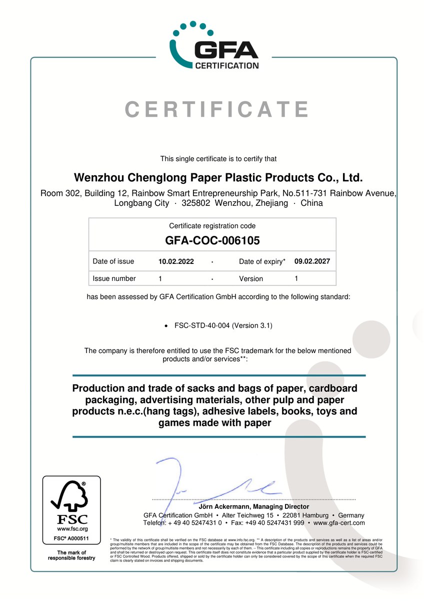 FSC Chain of Custody certificate GFA-COC-006105 issued by GFA Certification GmbH