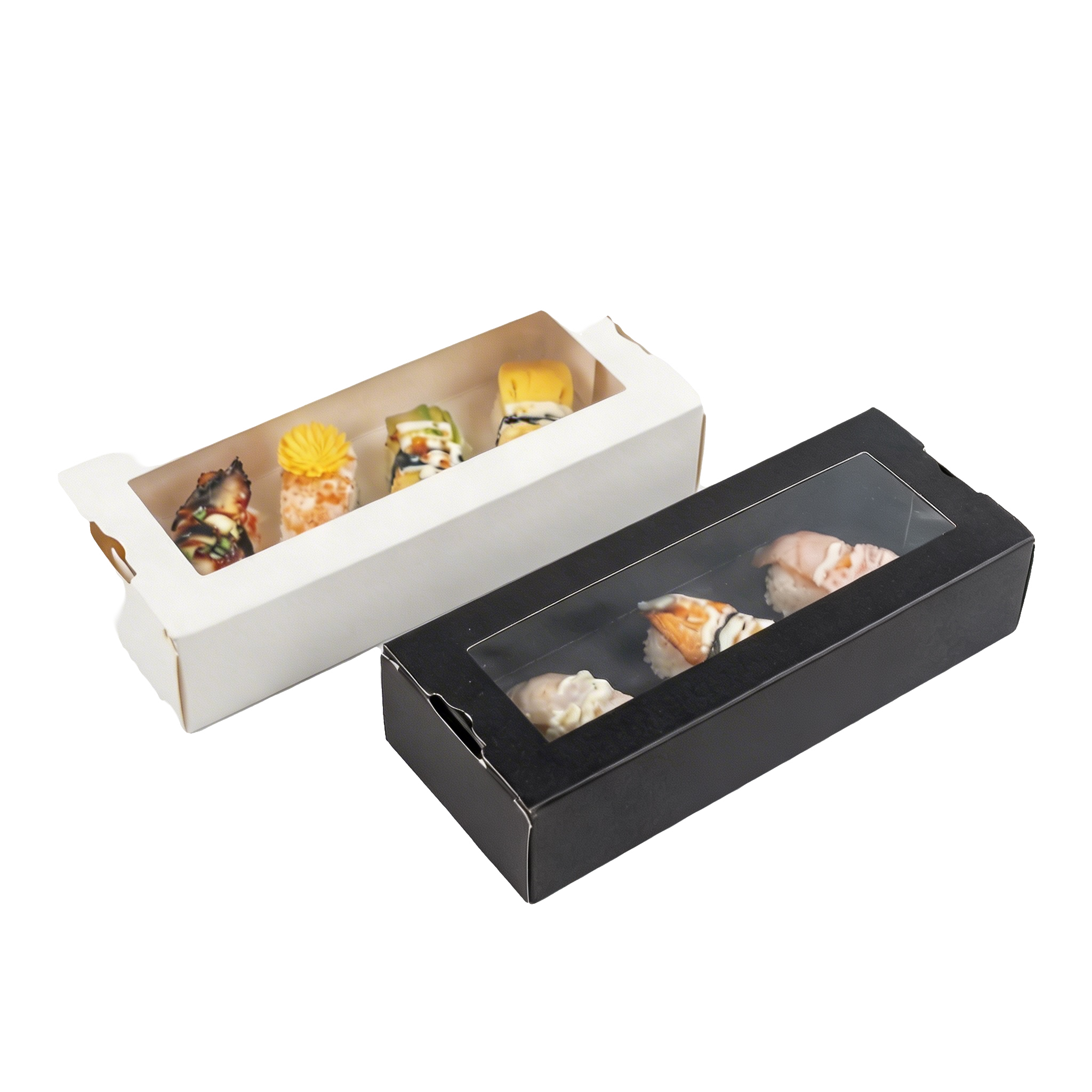 Black/White Cardboard Sushi Box-PLA Window 120mm