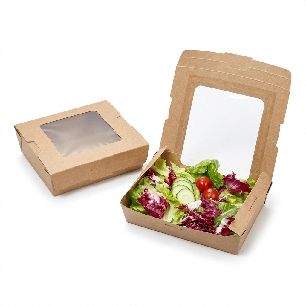 Kraft Paper Salad Box-PLA Window 950ml